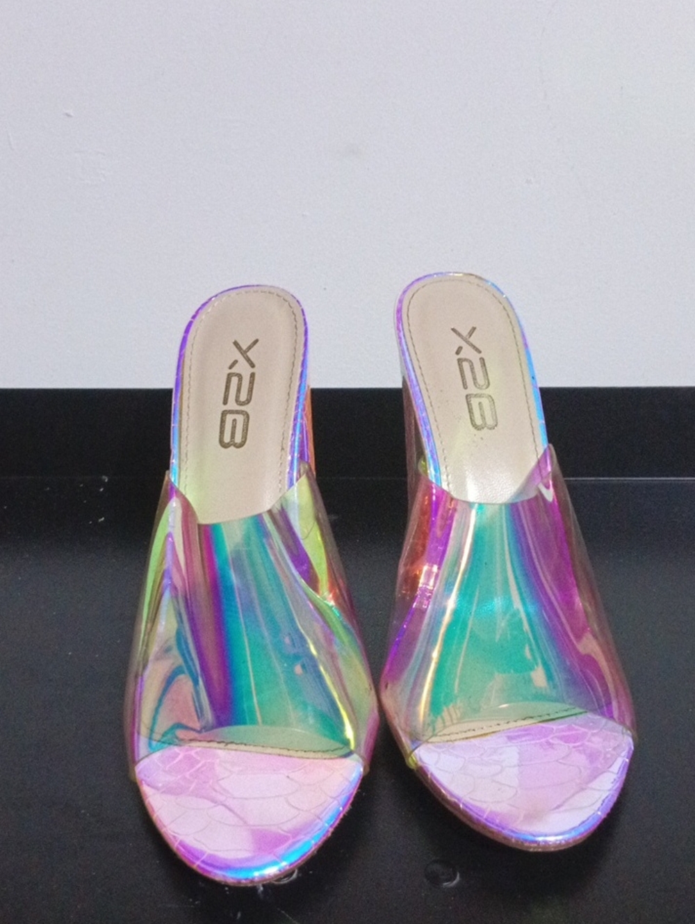 X2 Holographic Iridescent Slide Mules in Multicolor Shine